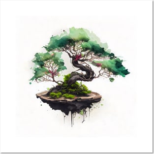 Watercolor Green Bonsai Tree Posters and Art